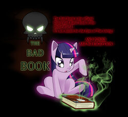  2012 bone book english_text equid equine female feral friendship_is_magic fur hair hasbro hi_res horn magic mammal multicolored_hair my_little_pony mythological_creature mythological_equine mythology open_mouth purple_body purple_fur purple_hair silent-sid_1992 simple_background sitting skull solo text tongue twilight_sparkle_(mlp) two_tone_hair unicorn 