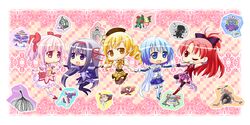  5girls akemi_homura akemi_homura_(magical_girl) arch birdcage black_hair blonde_hair blue_eyes blue_hair boots bow cage cape charlotte_(madoka_magica) chibi choker commentary_request detached_sleeves drill_hair elsa_maria_(madoka_magica) esoragoto flower food gertrud_(madoka_magica) gisela_(madoka_magica) gloves h.n.elly_(kirsten) hair_ribbon hairbow hat highres holding_hands izabel_(madoka_magica) jewelry kaname_madoka kaname_madoka_(magical_girl) knee_boots kneehighs kriemhild_gretchen kyuubee long_hair mahou_shoujo_madoka_magica mahou_shoujo_madoka_magica_(anime) mami_mogu_mogu miki_sayaka miki_sayaka_(magical_girl) mouth_hold multiple_girls oktavia_von_seckendorff one_eye_closed pantyhose patricia_(madoka_magica) pendant pink_eyes pink_hair pocky ponytail puffy_sleeves purple_eyes red_eyes red_flower red_hair red_rose ribbon roberta_(madoka_magica) rose sakura_kyoko sakura_kyoko_(magical_girl) school_uniform serafuku short_hair short_twintails skirt socks television thighhighs tomoe_mami tomoe_mami_(magical_girl) twin_drills twintails walpurgisnacht_(madoka_magica) wings yellow_eyes zettai_ryouiki 