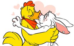  16:10 2014 3_fingers 4_fingers anthro avian beak bird blush chicken closed_eyes cubi cubi_(characters) cubi_(rabbit) digital_drawing_(artwork) digital_media_(artwork) duo feathers fingers fur galliform gallus_(genus) gus_(flir) heart_symbol kerchief kissing lagomorph leporid long_ears male male/male mammal neckerchief nude phasianid pink_nose rabbit romantic romantic_ambiance romantic_couple simple_background tail tail_feathers white_background white_body white_fur widescreen yellow_body yellow_feathers 