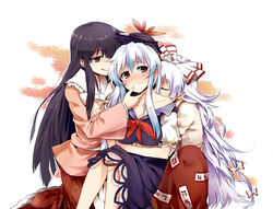  3girls :d bad_link black_hair blush fujiwara_no_mokou grey_hair houraisan_kaguya kamishirasawa_keine kiji_(manekinuko-tei) long_hair multiple_girls open_mouth red_eyes smile tears tongue touhou very_long_hair white_hair yuri 