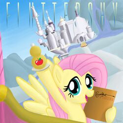  1:1 album_cover apple avoid_posting cloudsdale cover female fluttershy_(mlp) food friendship_is_magic fruit hasbro kefkafloyd menu my_little_pony parody plant 