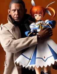  barack_obama dark_skin figure interracial lol long_coat lyrical_nanoha mahou_shoujo_lyrical_nanoha male male_focus obama politician pvc takamachi_nanoha what 