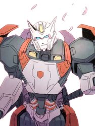  1boy akane_477 autobot bad_id bad_pixiv_id blue_eyes drift_(transformers) insignia katana mecha no_humans robot simple_background smile solo standing sword the_transformers_(idw) transformers weapon white_background 