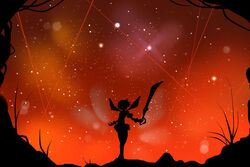  deviantart_sample female grass image_sample invidiata kill_la_kill life_fiber matoi_ryuuko md5_mismatch red_sky scissor_blade_(kill_la_kill) senketsu silhouette sky solo star_(sky) 