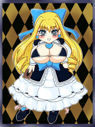  aqua_eyes blonde_hair blue_eyes blush bow breasts card cleavage dress drill_hair duel_monster female female frills hairbow large_breasts long_hair princess_cologne ribbon solo yu-gi-oh! yuu-gi-ou_zexal 