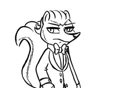  2017 anthro black_and_white bow_(feature) bow_tie clothed clothing disney fan_character hugh_muskroura inkyfrog looking_at_viewer male mammal mephitid monochrome simple_background skunk solo suit white_background zootopia 