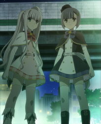  2girls boots highres multiple_girls myoujingawa_alice screencap tantei_opera_milky_holmes thighhighs tokiwa_kazumi 