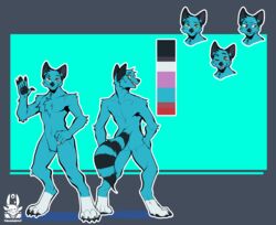  absurd_res anthro blue_body blue_fur bovid bovine canid canine fox fur hi_res leg_markings male mammal markings model_sheet nozomyarts socks_(marking) socksthefox solo striped_markings striped_tail stripes tail tail_markings 