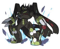  bad_id bad_twitter_id claws commentary_request energy full_body looking_at_viewer no_humans pokemon pokemon_(creature) poyo_party rock solo standing white_background white_eyes zygarde zygarde_(complete) 