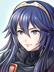  blue_eyes blue_hair closed_mouth female fire_emblem fire_emblem_awakening hair_between_eyes long_hair looking_at_viewer lucina_(fire_emblem) s1a1nokoka sidelocks smile solo sweater symbol_in_eye tiara turtleneck turtleneck_sweater upper_body 