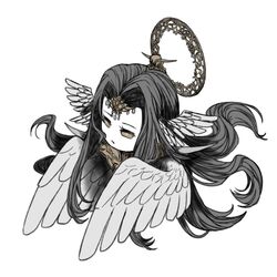  :/ bad_id bad_twitter_id bird_wings bright_pupils brown_eyes brown_pupils chibi closed_mouth colored_skin feathered_wings female final_fantasy final_fantasy_xiv grey_hair hair_intakes head_wings headpiece kuchen long_hair no_nose silver_wings simple_background solo spikes spoilers the_endsinger white_background white_skin wings 