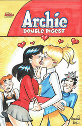  2boys 2girls archie_andrews archie_comics betty_and_veronica betty_cooper black_hair blonde_hair cap comic_cover earring female female_focus fernando_ruiz freckles ginger_hair hearts human jughead_jones kissing male multiple_boys multiple_girls pale_skin pleated_skirt shocked_expression short_skirt veronica_lodge yuri 