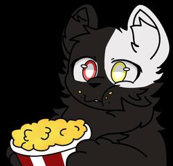  anonymous_artist anthro azki_(azki_wolf) black_background black_body black_fur canid canine canis crumbs eating eating_food food fur heterochromia mammal popcorn reaction_image simple_background solo white_body white_fur wolf 