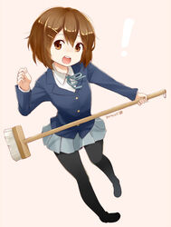  ! black_pantyhose broom broom_guitar brown_eyes brown_hair commentary_request dated female full_body hirasawa_yui holding holding_broom k-on! nagian open_mouth pantyhose pigeon-toed round_teeth sakuragaoka_high_school_uniform school_uniform skirt solo teeth unconventional_guitar 