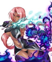  boots breasts cleavage cleavage_cutout dark_skin elbow_gloves energy erect_nipples female fire g-string gloves ingrid_(taimanin_asagi) kagami_hirotaka large_breasts lilith-soft lipstick long_hair looking_at_viewer magic makeup mole navel no_bra parted_lips pink_hair purple_lipstick solo sword taimanin_asagi taimanin_asagi_battle_arena thigh_boots thighhighs thong underboob weapon wide_hips yellow_eyes 