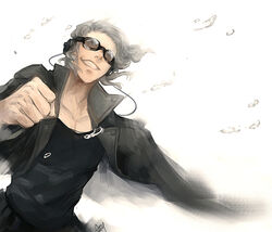  1boy animification ash_(ash1210) commentary_request goggles grey_hair grin jacket male_focus marvel peter_maximoff photoshop_(medium) quicksilver smile solo water_drop x-men x-men:_days_of_future_past 