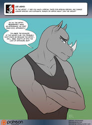  2018 anthro ask_blog clothing conditional_dnp dialogue digital_media_(artwork) english_text horn kadath male mammal muscular muscular_anthro muscular_male piercing pose rhinoceros solo speech_bubble text vince_(kadath) 