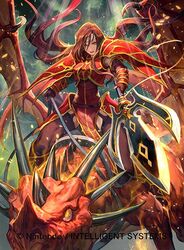  altena_(fire_emblem) armor boots cape company_name dragon female fingerless_gloves fire_emblem fire_emblem:_genealogy_of_the_holy_war fire_emblem_cipher gae_bolg_(fire_emblem) gloves headband lack long_hair official_art open_mouth orange_eyes polearm rain solo spear teeth very_long_hair weapon wings yellow_eyes 