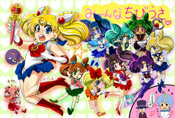  2boys 6+girls :o ;p alternate_color alternate_hairstyle aqua_hair arrow_(symbol) back_bow bare_legs bishoujo_senshi_sailor_moon bishoujo_senshi_sailor_moon_r bishoujo_senshi_sailor_moon_s bishoujo_senshi_sailor_moon_supers black_hair blonde_hair blood blue_bow blue_choker blue_eyes blue_footwear blue_hair blue_sailor_collar blue_skirt boots bow brooch brown_bow brown_hair chiba_mamoru chibi_usa choker commentary_request cone_hair_bun cosmic_heart_compact cosplay deep_aqua_mirror double_bun earrings full_body garnet_rod gloves green_choker green_eyes green_footwear green_hair green_sailor_collar green_skirt hair_bobbles hair_bun hair_ornament hairbow hairpin hat heart heart_brooch heart_choker heart_wand helios_(sailor_moon) high_heels holding holding_staff holding_wand horns jewelry karintou1485 knee_boots luna-p magical_girl mercury_symbol multiple_boys multiple_girls neptune_symbol nosebleed ofuda one_eye_closed orange_skirt painttool_sai_(medium) pink_bow pink_hair pink_sailor_collar purple_bow purple_eyes purple_footwear purple_hair purple_sailor_collar red_bow red_choker red_eyes red_footwear red_sailor_collar red_skirt sailor_chibi_moon sailor_collar sailor_jupiter sailor_jupiter_(cosplay) sailor_mars sailor_mars_(cosplay) sailor_mercury sailor_mercury_(cosplay) sailor_moon sailor_moon_(cosplay) sailor_neptune sailor_neptune_(cosplay) sailor_pluto sailor_pluto_(cosplay) sailor_saturn sailor_saturn_(cosplay) sailor_senshi_uniform sailor_uranus sailor_uranus_(cosplay) sailor_venus sailor_venus_(cosplay) shoes short_hair silence_glaive single_horn skirt spiral_heart_moon_rod staff star_(symbol) star_choker strappy_heels tan tiara tongue tongue_out top_hat translation_request tuxedo_kamen twintails visor wand white_gloves yellow_bow 