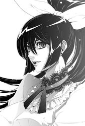  bow earrings female frills greyscale hairbow jewelry lips long_hair monochrome natsume_aya open_mouth paolo_antonio_aguasin ponytail solo tenjou_tenge 