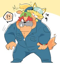  anthro bite blush bulldog canid canine canis clothing coveralls domestic_cat domestic_dog dribble_(warioware) duo felid feline felis hyaku_(artist) japanese_text male mammal mastiff molosser nintendo spitz_(warioware) text translation_request warioware 