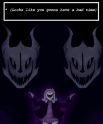  5:6 absurd_res alternate_universe altertale animated_skeleton big_white_frige bone boss_monster_(undertale) bovid caprine clothed clothing english_text female fur gaster_blaster hi_res hoodie long_ears mammal red_eyes skeleton skull text topwear toriel toriel_(altertale) undead undertale undertale_(series) white_body white_fur 