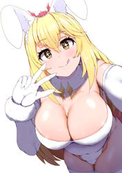  :q animal_ears blonde_hair breasts bright_pupils brown_eyes cleavage dutch_angle elbow_gloves fake_animal_ears female fur_collar gloves hair_between_eyes highleg highleg_leotard large_breasts leaning_forward legs_together leotard long_hair looking_at_viewer playboy_bunny rabbit_ears selfie shokuhou_misaki sikijou77o simple_background smile solo sparkling_eyes thighhighs toaru_kagaku_no_mental_out toaru_kagaku_no_railgun toaru_majutsu_no_index tongue tongue_out v white_background white_gloves white_leotard white_pupils white_thighhighs 