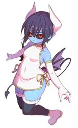  black_hair black_sclera black_tail black_thighhighs black_wings blue_skin colored_sclera colored_skin commentary_request demon_girl demon_horns demon_tail demon_wings dress elbow_gloves female flat_chest gloves highres horns kneeling legs_together looking_at_viewer pointy_ears red_eyes seizaverus shinrabanshou short_hair sleeveless sleeveless_dress solo tail thighhighs thighs white_dress white_footwear white_gloves white_horns wings zyugoya 