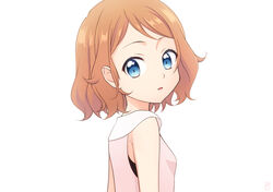  bare_arms blonde_hair blue_eyes commentary_request eyelashes female from_side kouzuki_(reshika213) looking_at_viewer looking_to_the_side medium_hair parted_lips pokemon pokemon_(anime) pokemon_xy_(anime) serena_(pokemon) simple_background sleeveless solo upper_body white_background 