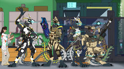  anthro armor digitigrade electronic_arts frill_(anatomy) group gun headgear helmet helmet_over_eyes human humanoid katuro male mammal military pilot_(titanfall) prowler ranged_weapon respawn_entertainment scalie science_fiction tail titanfall titanfall_2 unusual_anatomy unusual_tail weapon 