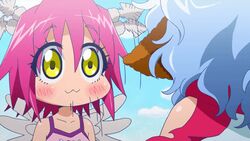  :3 animal_ears animated animated bird_wings blue_hair blush collarbone harpy harpy_(muromi-san) lowres monster_girl namiuchigiwa_no_muromi-san pink_hair scarf short_hair sleeveless top wavy_hair wings yellow_eyes yeti_(muromi-san) 