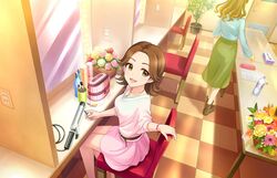  2girls artist_request bracelet brown_eyes brown_hair flipped_hair flower idolmaster idolmaster_cinderella_girls idolmaster_cinderella_girls_starlight_stage jewelry long_hair mirror multiple_girls necklace official_art ohta_yuu rose sitting 