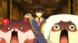  amagi_brilliant_park animated animated black_hair kanie_seiya macaron_(amaburi) scared sento_isuzu tiramii 