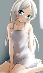  alternate_costume blue_eyes collarbone covered_navel dress female flat_chest grey_dress grey_hair javelin_(kancolle) kantai_collection long_hair looking_at_viewer loose_hair_strand one-hour_drawing_challenge ray.s see-through see-through_dress solo 