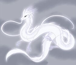  2018 ambiguous_gender asian_mythology digital_media_(artwork) dragon east_asian_mythology eastern_dragon feral fur hair mythological_creature mythological_scalie mythology scalie simple_background solo tail taykoe white_body white_fur white_hair 