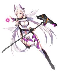  absurdres blush breasts closers energy_ball female fingerless_gloves full_body gloves highres holding large_breasts levia_(closers) long_hair magic official_art photoshop_(medium) pointy_ears purple_eyes red_star_alliance solo transparent_background twintails very_long_hair white_hair 