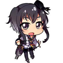  :d carillus chibi commentary_request female gradient_hair grey_eyes grey_hair hairband hat kantai_collection looking_at_viewer lowres machinery mini_hat multicolored_hair open_mouth pantyhose photoshop_(medium) school_uniform serafuku simple_background smile solo tokitsukaze_(kancolle) turret twintails white_background 