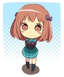  bad_id bad_pixiv_id brown_eyes brown_hair chibi female hataraku_maou-sama! lowres nako_(serineko) ribbon sasaki_chiho school_uniform solo two_side_up 