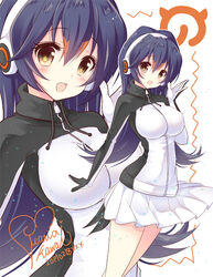  :d arm_at_side artist_name black_hair blush breasts brown_eyes commentary_request dated drawstring eyelashes female from_side gentoo_penguin_(kemono_friends) hair_between_eyes headphones impossible_clothes impossible_jacket jacket japari_symbol kawai_maria kemono_friends large_breasts logo long_hair long_sleeves looking_at_viewer multicolored_hair open_hand open_mouth orange_hair pleated_skirt signature skirt smile solo tareme turtleneck white_skirt zipper zoom_layer 