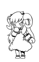  abyssal_ship adapted_costume ahoge alternate_costume apoidea chibi commentary_request female greyscale horns kantai_collection long_hair looking_at_viewer mittens monochrome northern_ocean_princess photoshop_(medium) sheep_horns solo 