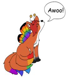  1:1 alpha_channel alynna antennae_(anatomy) canid canine fairy female feral fox halo_(artist) mammal multi_tail rainbow simple_background solo sparklefur sticker tail transparent_background 