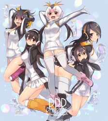  5girls artist_name ass bird black_eyes black_footwear blush boots breasts character_name commentary_request emperor_penguin emperor_penguin_(kemono_friends) full_body gentoo_penguin gentoo_penguin_(kemono_friends) group_name hair_over_one_eye headphones highres humboldt_penguin humboldt_penguin_(kemono_friends) jacket kab00m_chuck kemono_friends large_breasts long_hair miniskirt multicolored_hair multiple_girls open_mouth panties pantyshot penguin penguins_performance_project_(kemono_friends) pink_footwear red_eyes rockhopper_penguin rockhopper_penguin_(kemono_friends) royal_penguin royal_penguin_(kemono_friends) short_hair skirt smile tail tied_hair turtleneck twintails underwear white_legwear white_panties white_skirt 