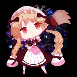  bad_id bad_twitter_id braid chibi female hat long_hair mahou_shoujo_ikusei_keikaku mahou_shoujo_ikusei_keikaku_restart maid mob_cap mop nokko-chan red_eyes solo tirutirukawaii twin_braids 