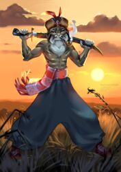  anthro behemoth89 cloud domestic_cat felid feline felis field hi_res jerzy_hmiejewski male mammal melee_weapon saber solo sun sunset sword warrior weapon 