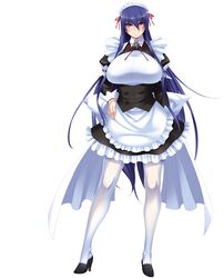  aoi_nagisa_(artist) apron blue_hair breasts high_heels large_breasts long_hair maid maid_apron maid_headdress purple_eyes taimanin_yukikaze_2 thighhighs 