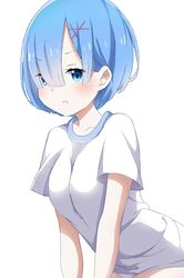  aone_hiiro hair_ornament hairpin panties re re:zero_kara_hajimeru_isekai_seikatsu rem_(re:zero) shirt short_hair t-shirt underwear 