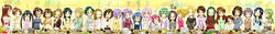  6+girls :3 absurdres ahoge akiyama_mio apron asahina_mikuru asakura_ryouko black_hair blonde_hair blue_hair brown_hair casual chocolate commentary_request company_connection cooking crossover egg everyone flour food glasses green_hair hair_ornament hairband hairclip highres hiiragi_kagami hiiragi_tsukasa hirasawa_ui hirasawa_yui iwasaki_minami izumi_konata k-on! kadomaki_shinnosuke kimidori_emiri knife kobayakawa_yutaka kotobuki_tsumugi kuroi_nanako kusakabe_misao kyon&#039;s_sister kyoto_animation long_hair lucky_star manabe_nodoka minegishi_ayano mori_sonou multiple_girls nagato_yuki nakano_azusa narumi_yui patricia_martin pink_hair purple_hair suzumiya_haruhi suzumiya_haruhi_no_yuuutsu tainaka_ritsu takara_miyuki tamura_hiyori translated tsuruya twintails very_long_hair wide_image yamanaka_sawako 