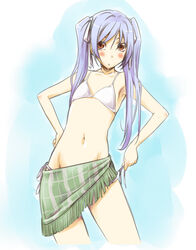  amatsuka_tsurara baby_princess bikini blue_hair female flat_chest green_sarong hair_ribbon long_hair marumi navel photoshop_(medium) red_eyes ribbon sarong side-tie_bikini_bottom solo striped_clothes striped_sarong swimsuit twintails white_bikini 