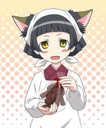  animal_ears black_hair blush bob_cut cat_ears commentary_request dorm_leader female maria_holic oerba_yun_fang open_mouth solo yaguchi_kairo yellow_eyes yonakuni 