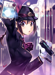  bad_id bad_pixiv_id brown_eyes brown_hair copyright_request female flashlight gloves hat ponytail radio solo train_attendant travel_attendant uniform vania600 